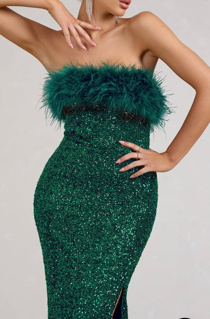 CLUB LONDON - Old Money Dress in Bottle Green Sequin (AU 8/10)
