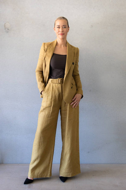 ZIMMERMANN SUIT - Mustard Linen Double Breasted Suit (AU 8/10)