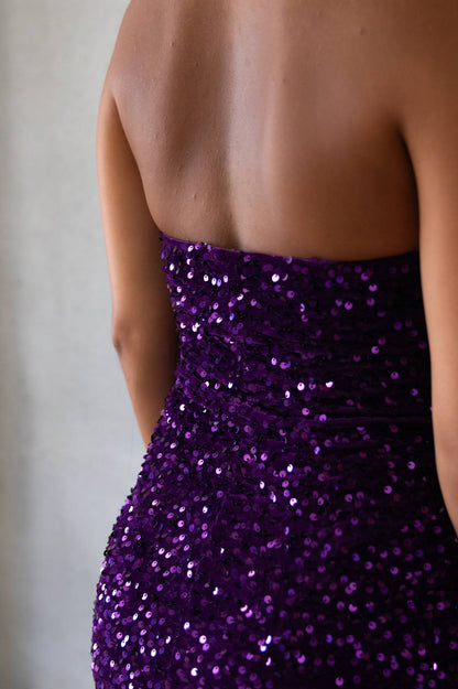 RUNAWAY THE LABEL- Sin City Midi Dress in Purple Sequin (AU 6)