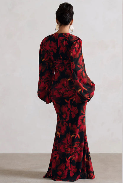 CLUB LONDON - Casarile V-neck, Balloon Sleeve Maxi Dress (AU 12)