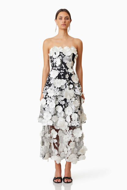 ELLIATT - Selene Maxi Tiered 3D Dress in Black (XL)