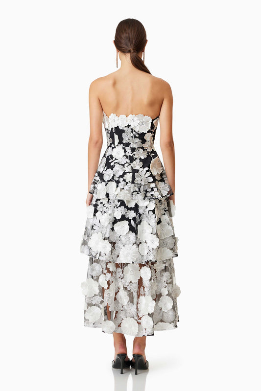 ELLIATT - Selene Maxi Tiered 3D Dress in Black (XL)