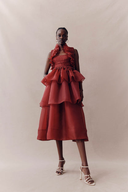 AJE - Asra Pleated Frill Midi Dress (AU 12)