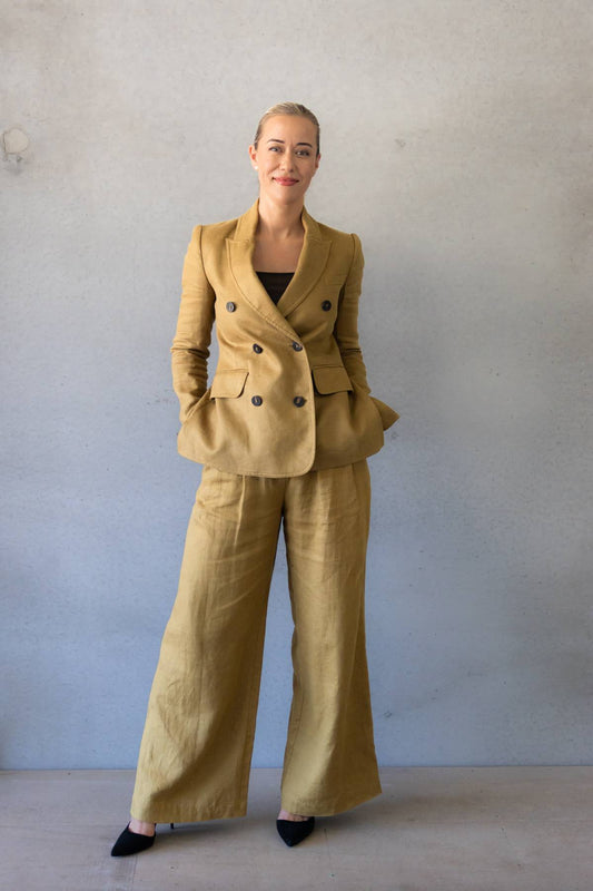 ZIMMERMANN SUIT - Mustard Linen Double Breasted Suit (AU 8/10)