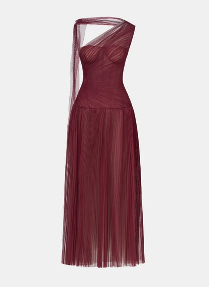 MONTSAND - Bordeaux Draped Midi Dress (Size L)