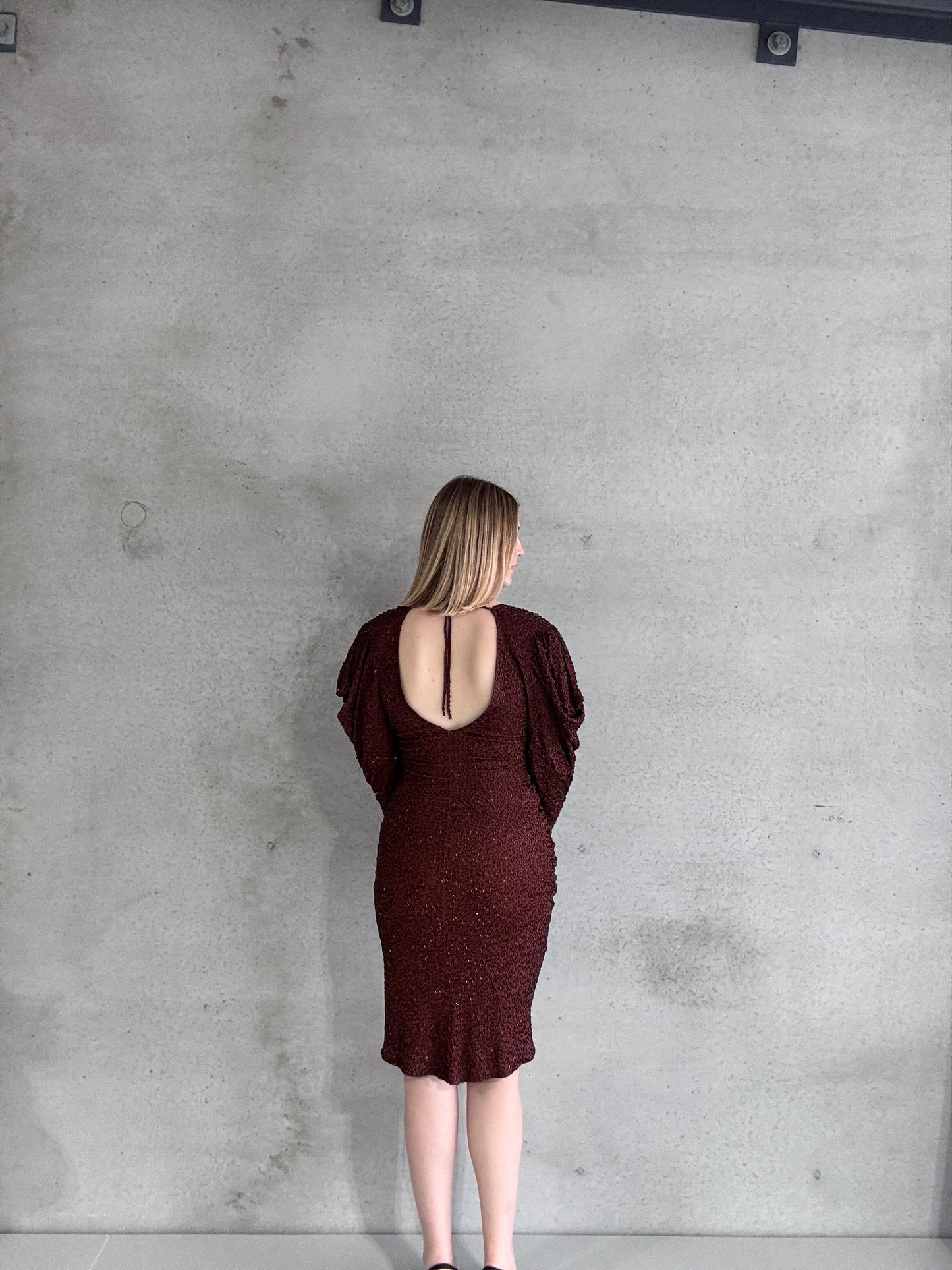 Beaded Evening Dress in Chocolate (Size 10-12)