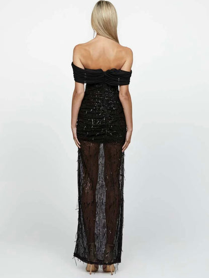 BARIANO- Effy Off Shoulder Black Maxi Dress (AU 8)