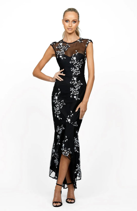 BARIANO - Dainty Sheer Panel Midi Dress (AU 16)