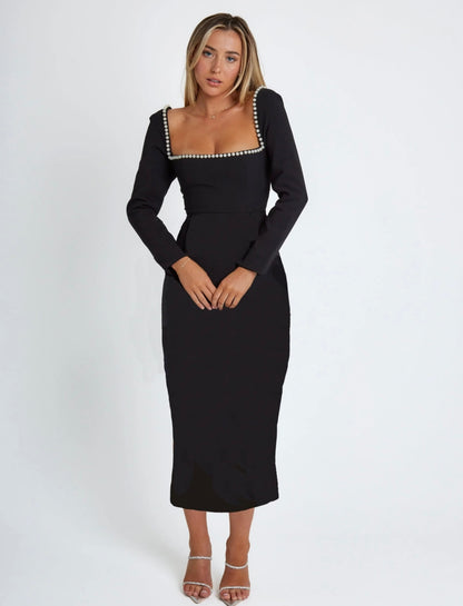 ODD MUSE - The Ultimate Muse Midi Pearl Dress in Black