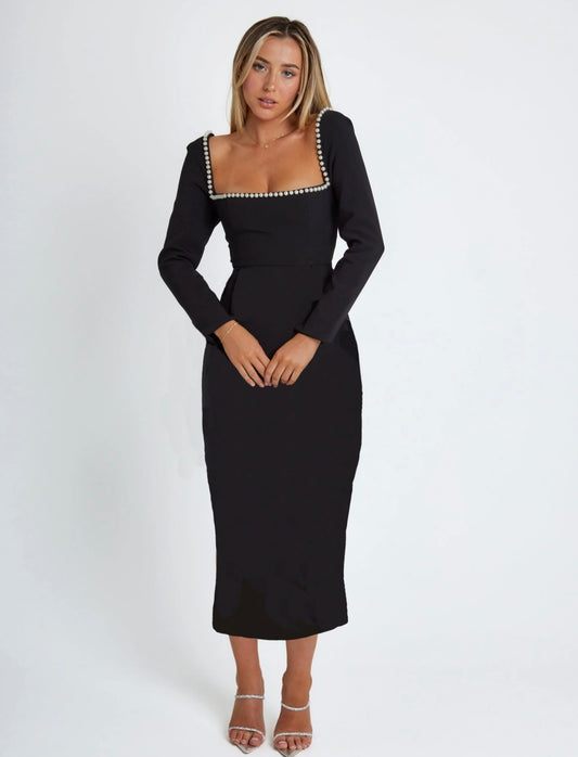 ODD MUSE - The Ultimate Muse Midi Pearl Dress in Black